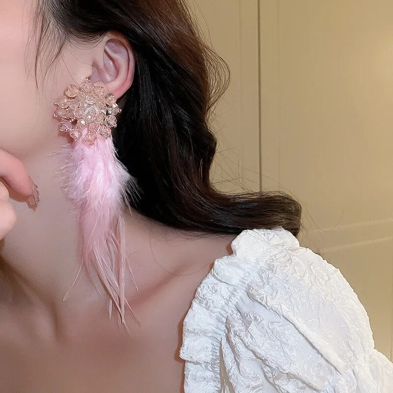 Pink Feather Earrings