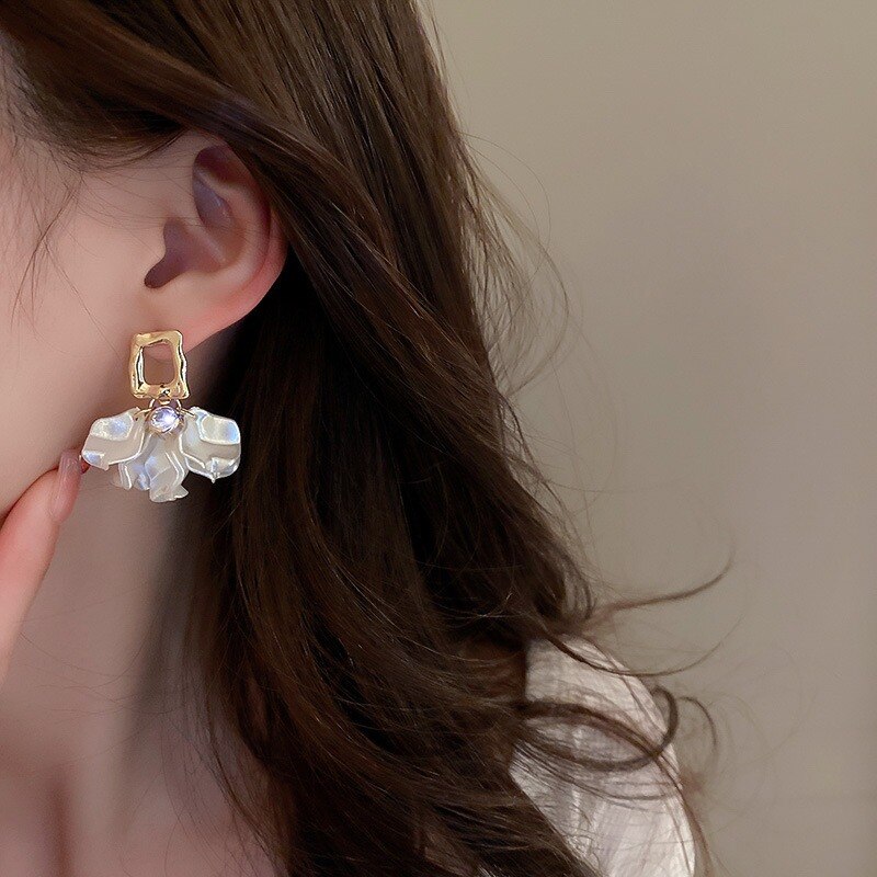 White Pearl Flower Petal Earrings