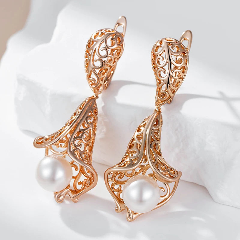 Rose Gold & Pearl Drop Earrings