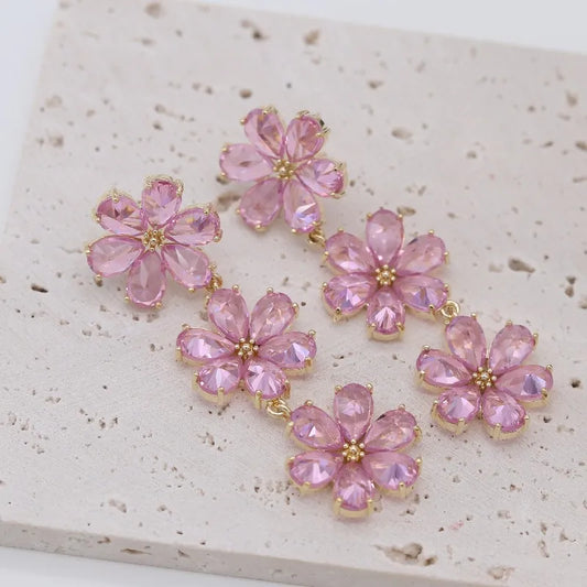 zircon flower earrings (pink/silver)