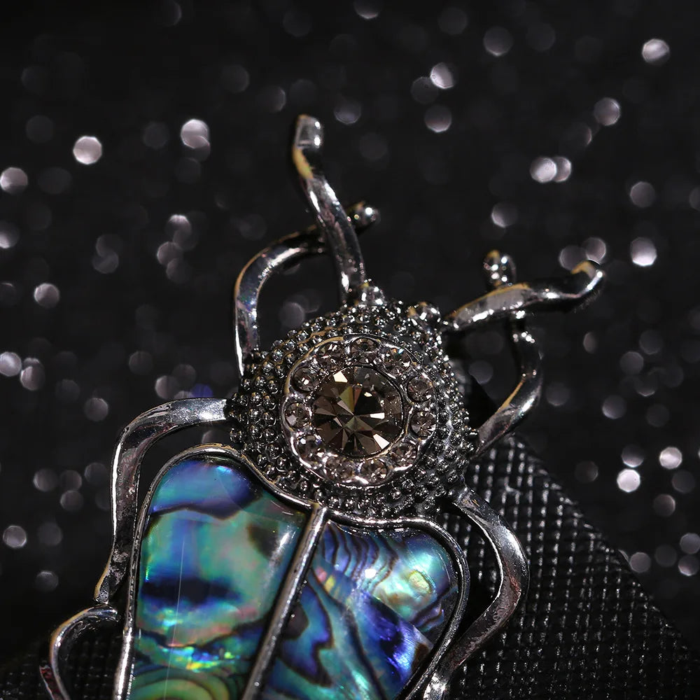 Shell and Rhinestone Beetle Brooch