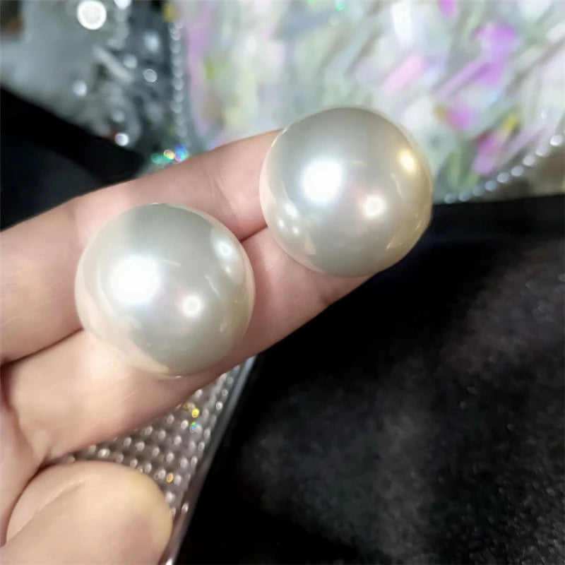 Big Imitation Pearl Round Stud Earrings