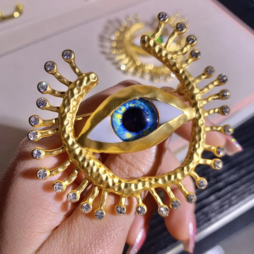 Big Blue Eye Gold Brooch