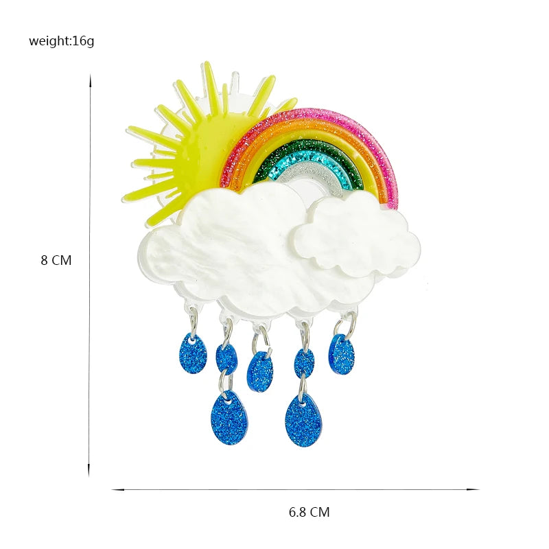 Acrylic Rainbow Sun White Cloud Brooches