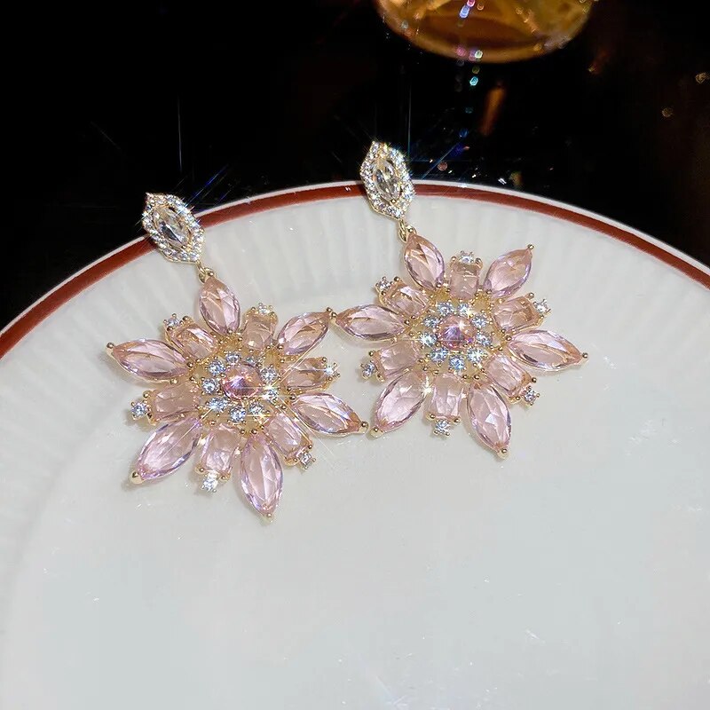 Pink Ice Flower Earrings