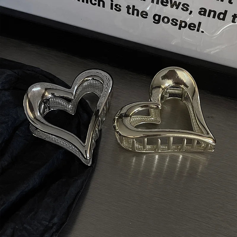 Metal Heart Hair Claw Clip (Silver/Gold)