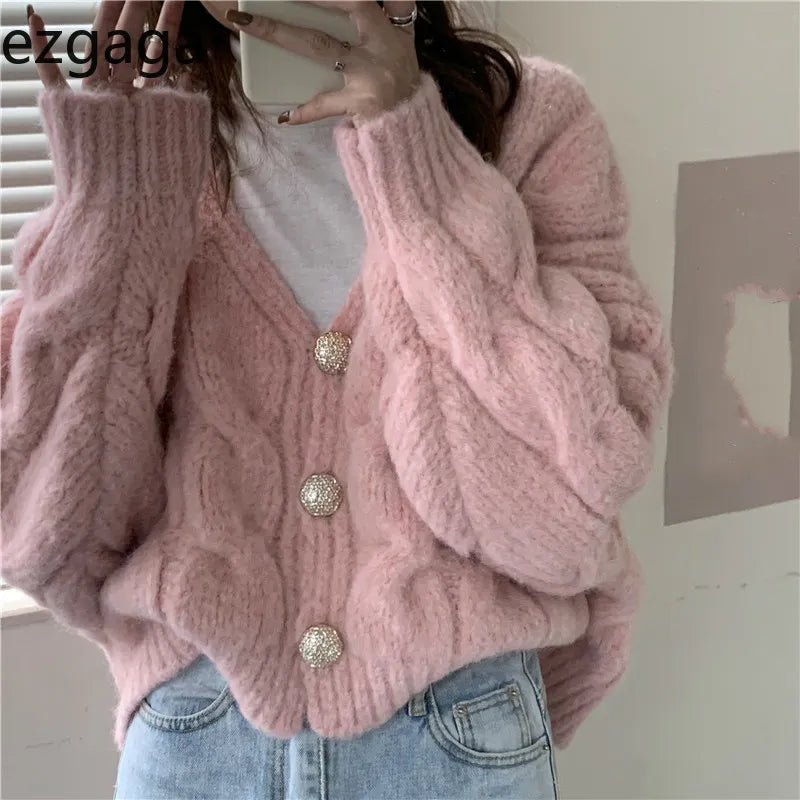 Loose Fit Cardigan (Pink/Blue/White)