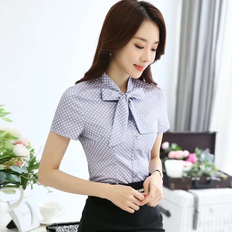 Office Polka Dots Blouse (White/Gray)