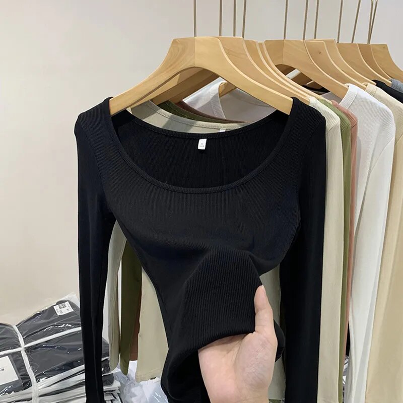 U Neck Long Sleeve Shirt (4 colors)