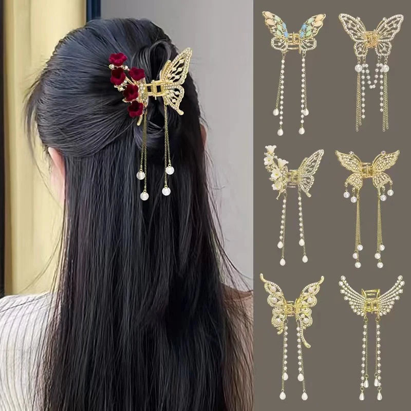 Exquisite Rhinestone Butterfly Hair Clips