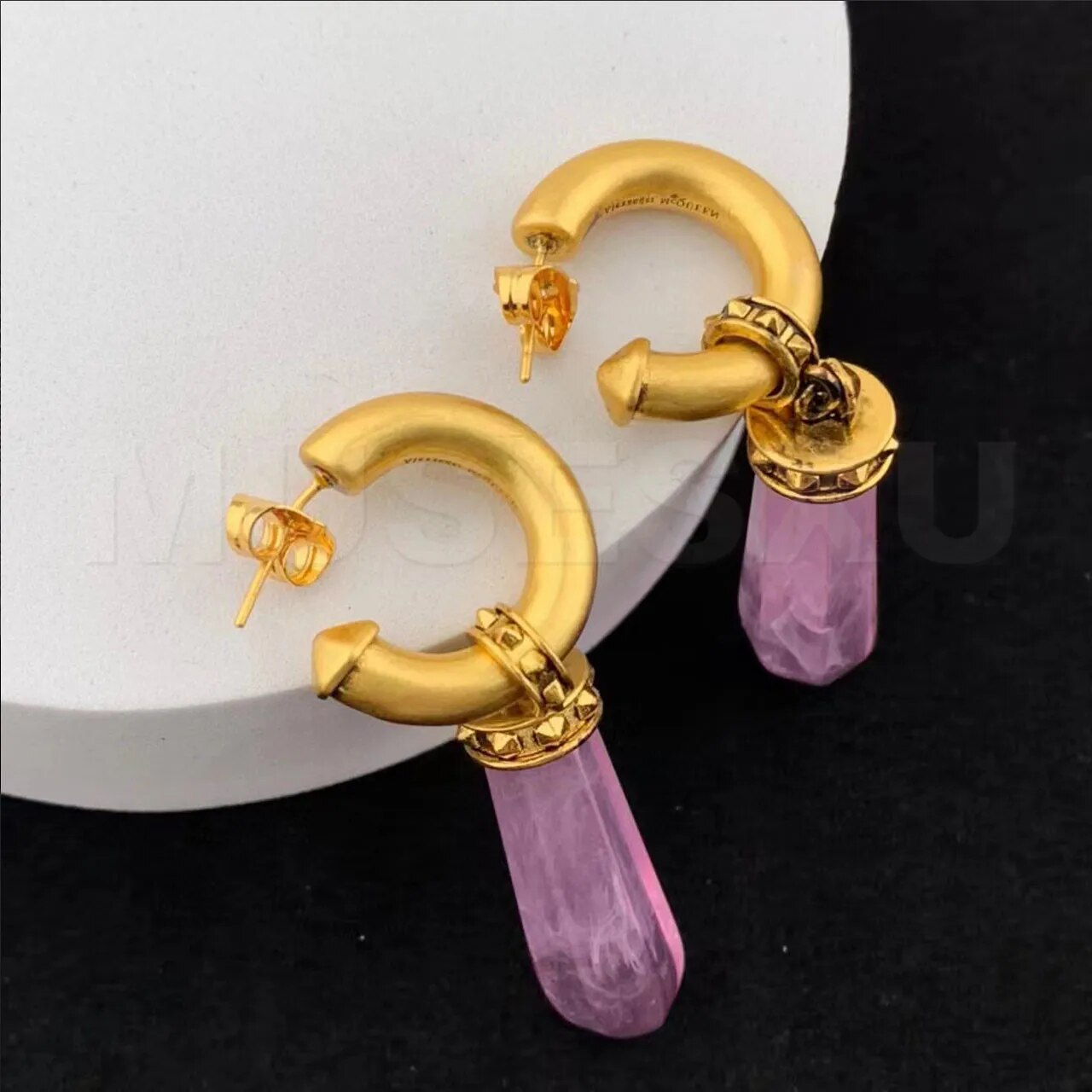 Golden Pink Crystal Earrings