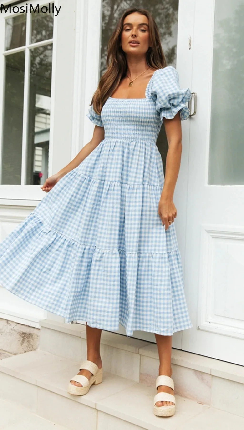 Plaid Puff Sleeve Dress