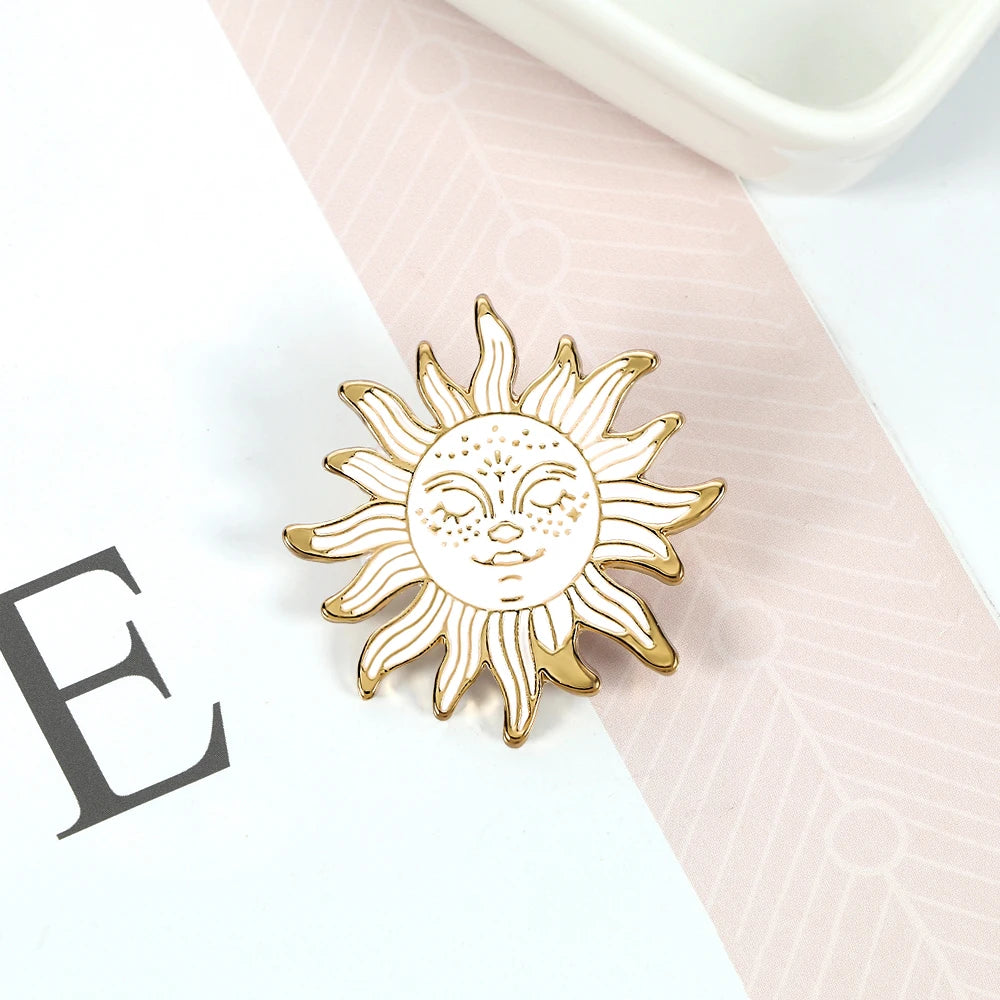 Black White Moon Star Sun Enamel Pins Brooch