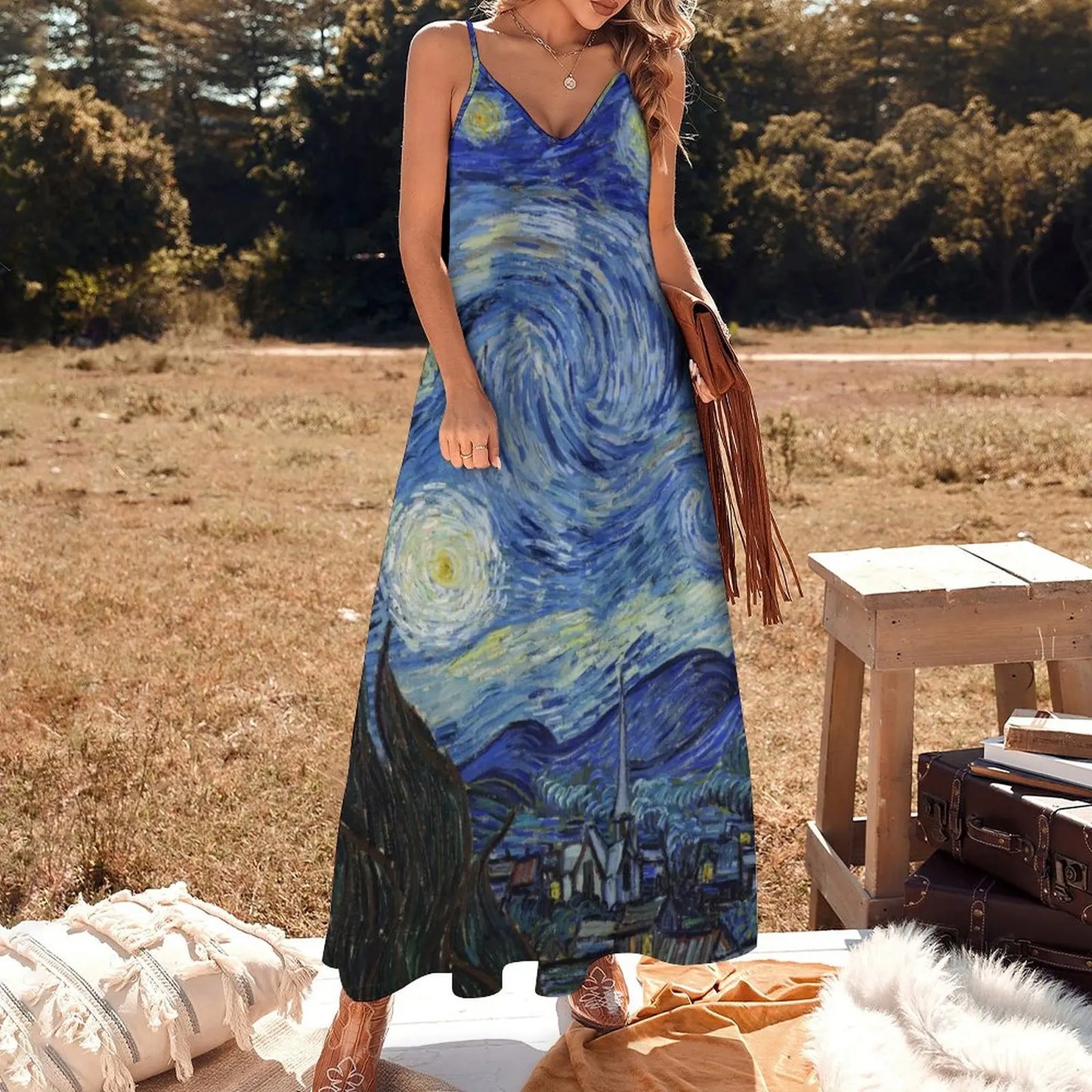 Starry Night Vincent Van Gogh Sleeveless Dress