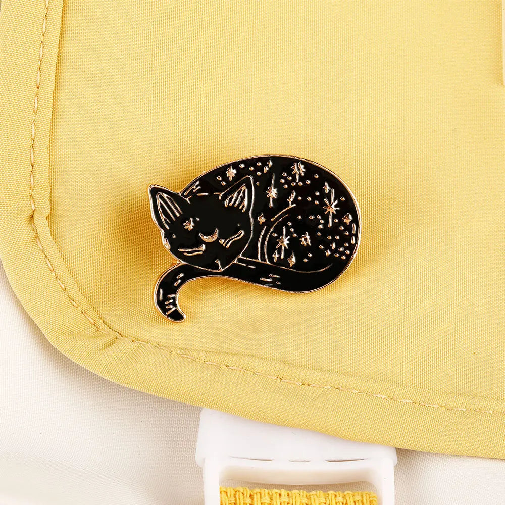 Starry Sky Black Cat Enamel Pin Brooch