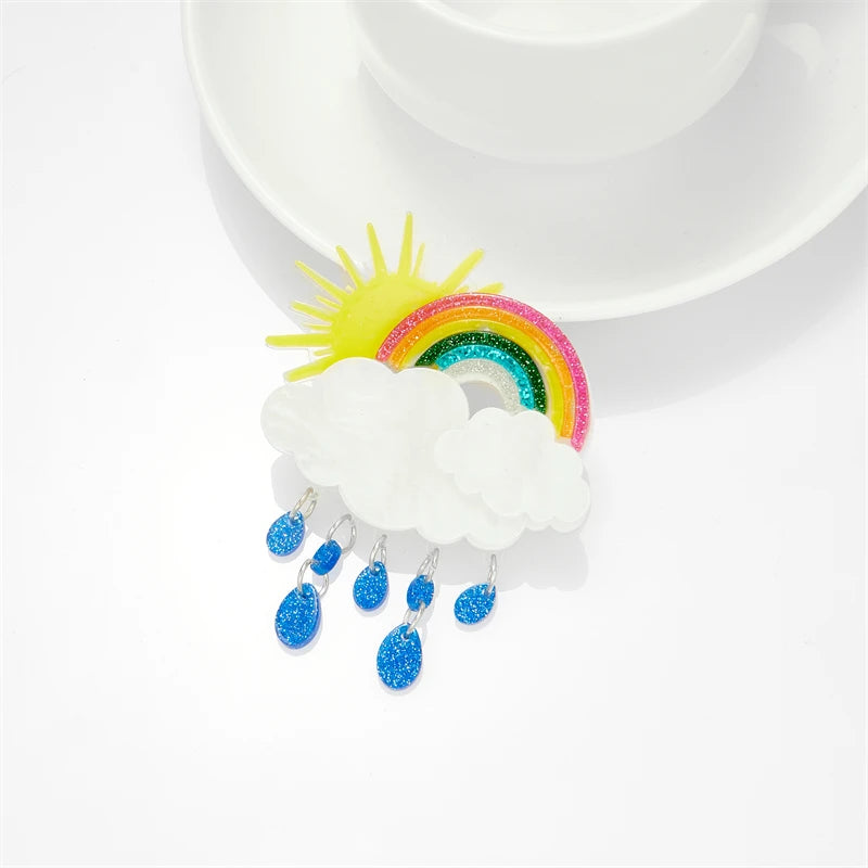 Acrylic Rainbow Sun White Cloud Brooches