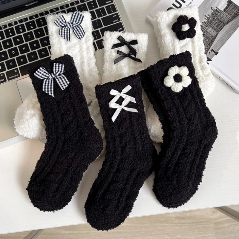 Pretty B&W Fuzzy Socks (6 styles)