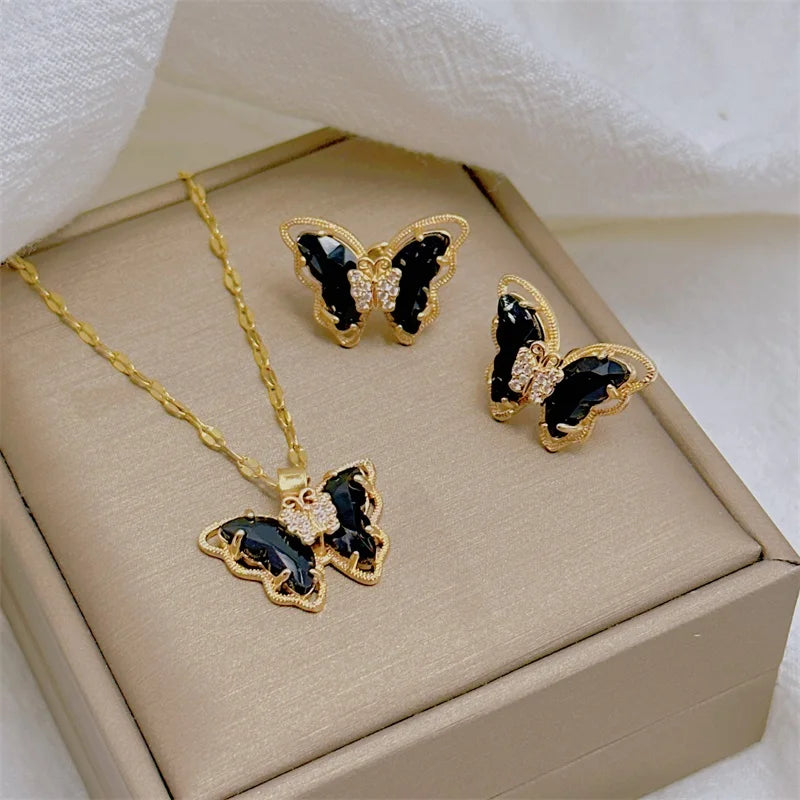 Butterfly Necklace Earrings Set (6 colors)