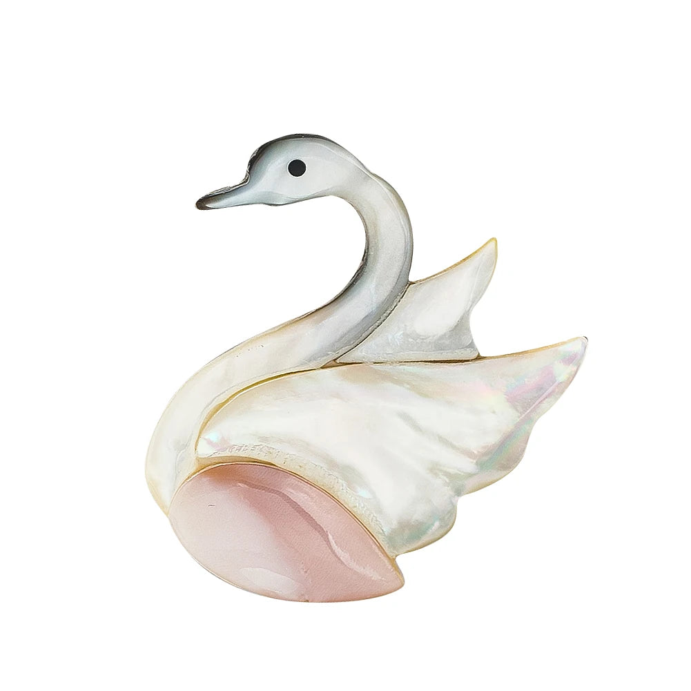 Natural Mother-of-Pearl Shell Swan Brooch