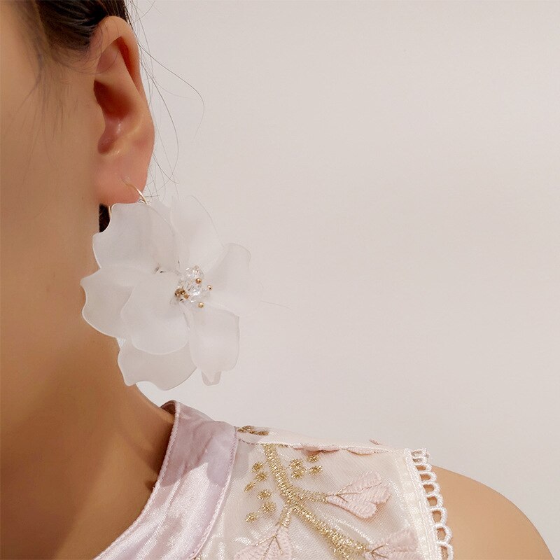 White Arcylic Flower Earrings