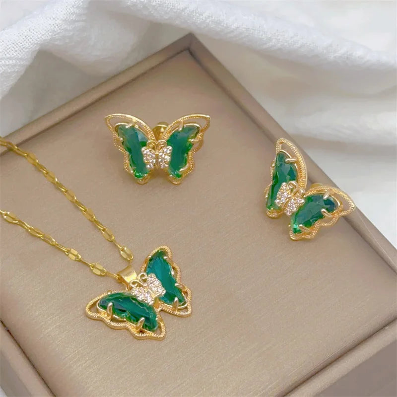 Butterfly Necklace Earrings Set (6 colors)