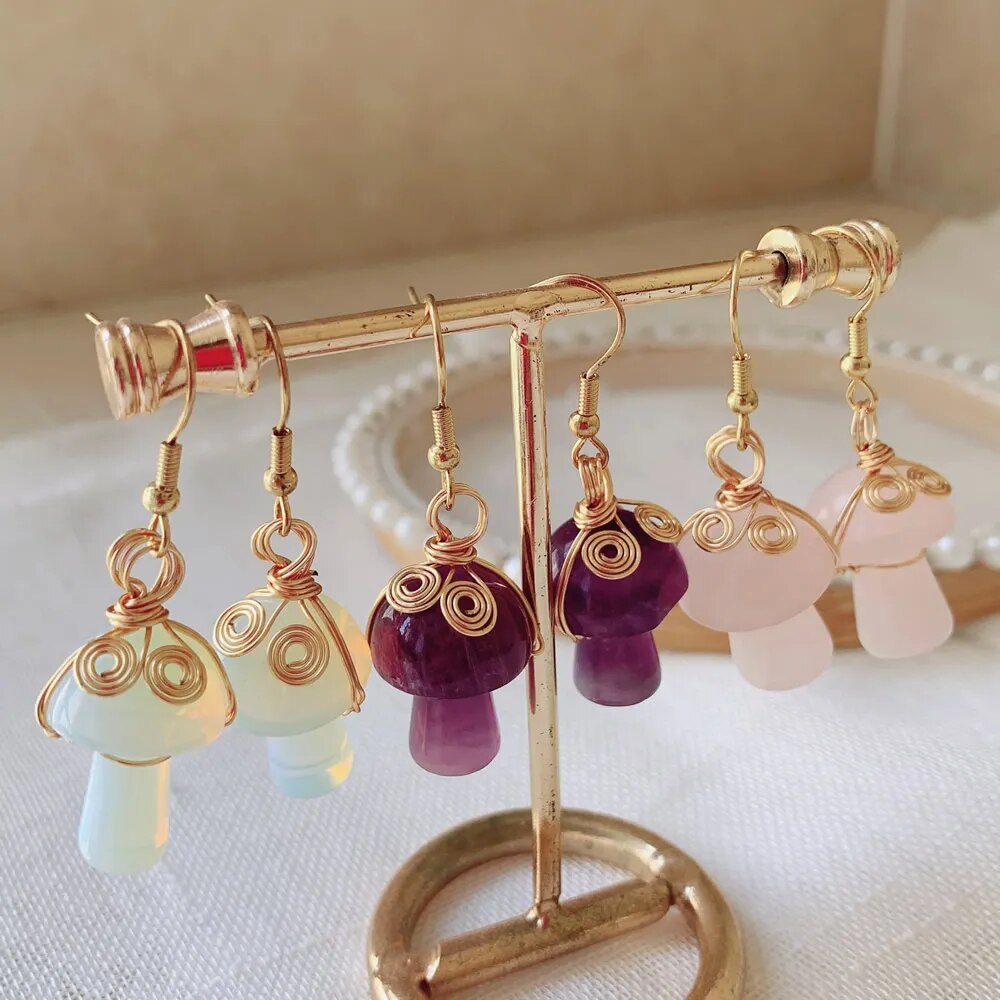 Natural Crystal Mushroom Earrings (17 colors)