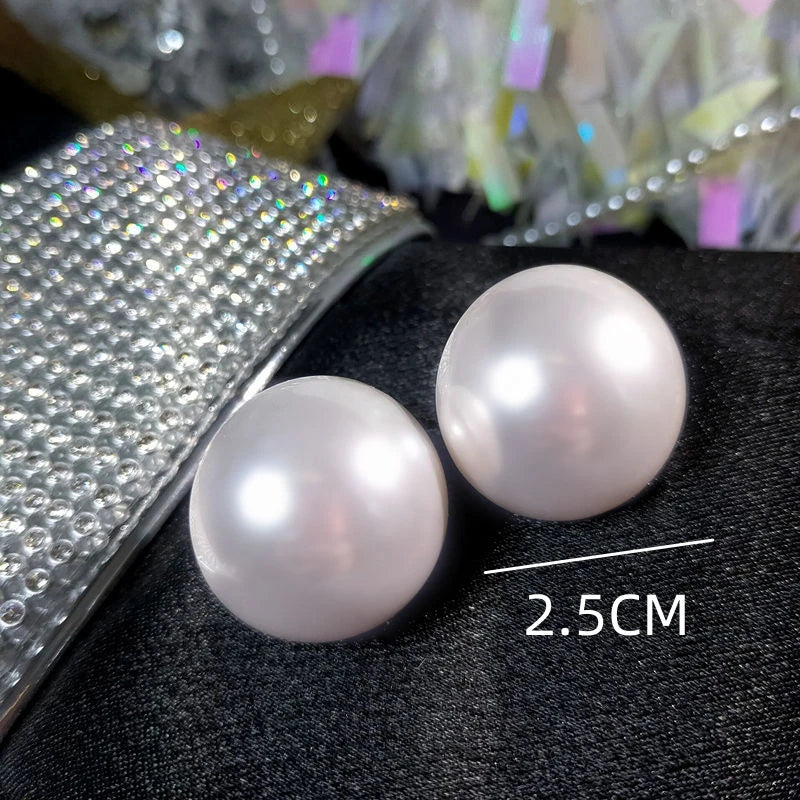 Big Imitation Pearl Round Stud Earrings