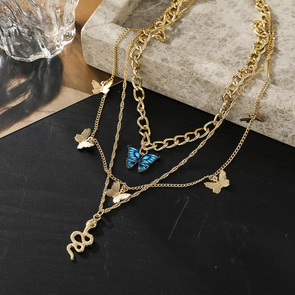 Snake and Blue Butterfly Necklace