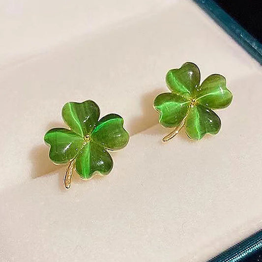 Green Opal Four Leaf Clover Earrings