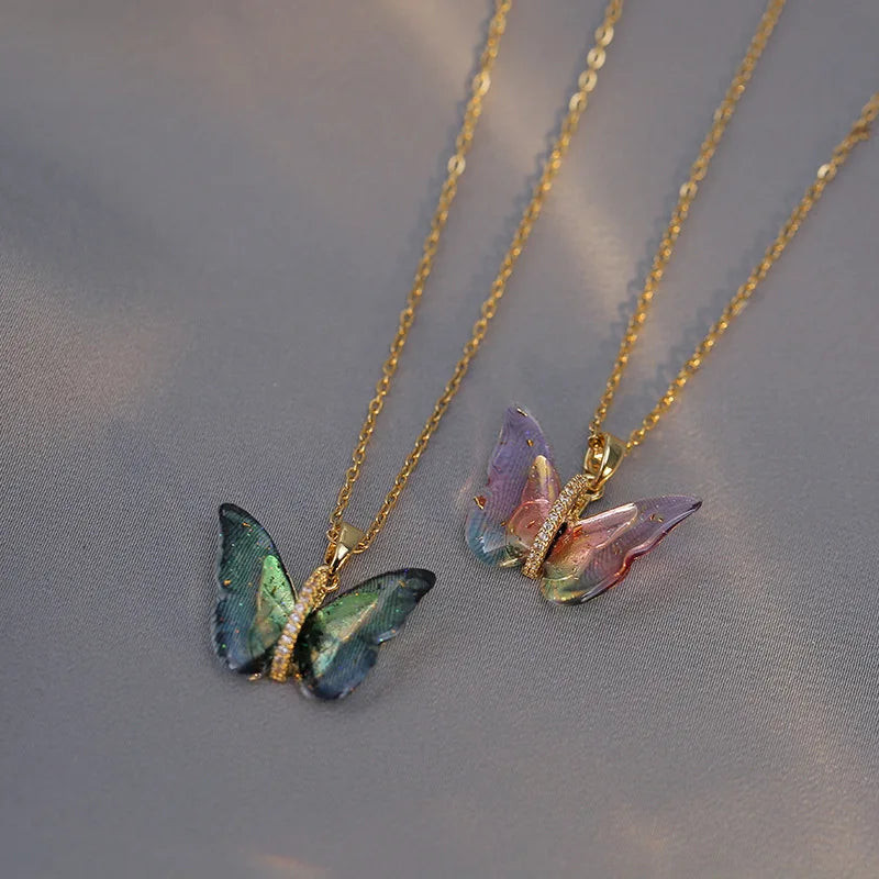 Cute Gradient Colorful Butterfly Necklaces