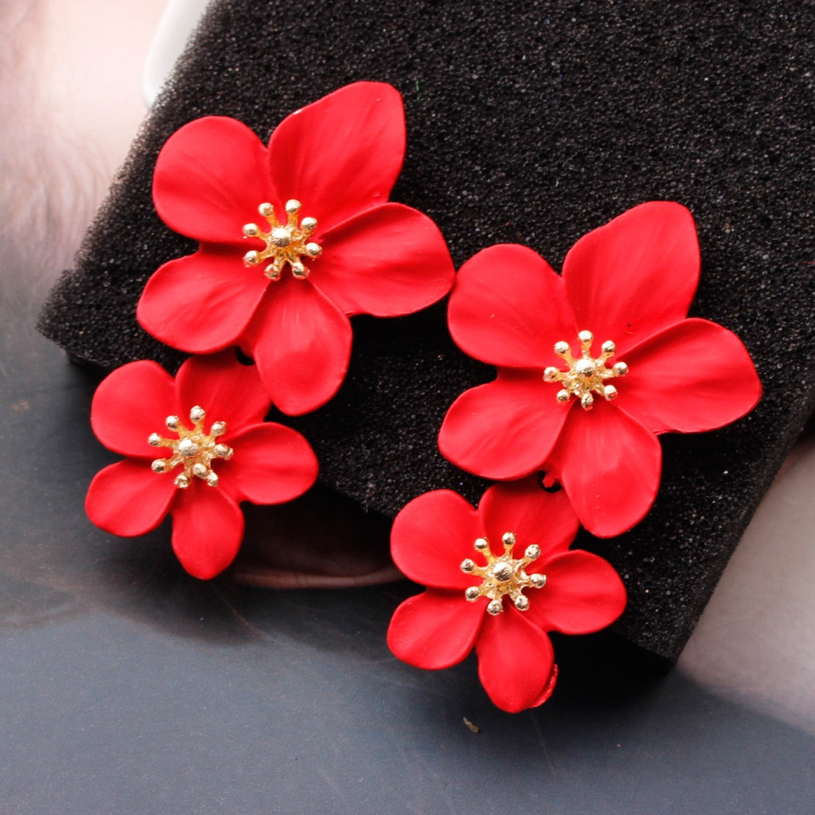 Double Layer Flower Drop Petal Earrings (9 colors)