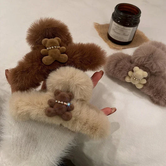 Cute Teddy Bear Plush Hair Claw Clip