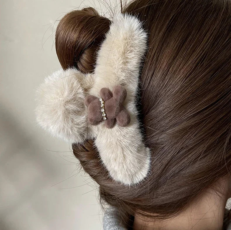 Cute Teddy Bear Plush Hair Claw Clip