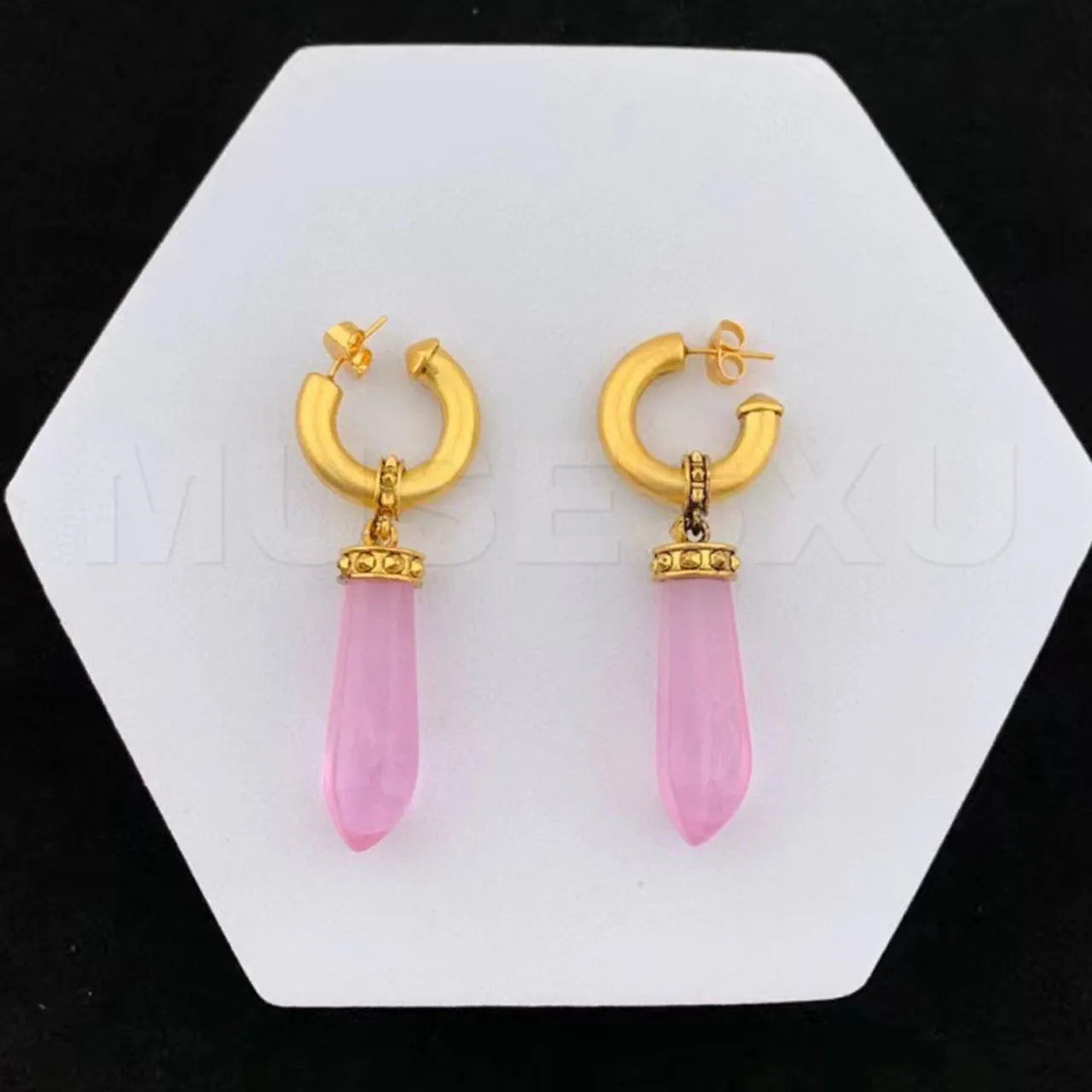 Golden Pink Crystal Earrings