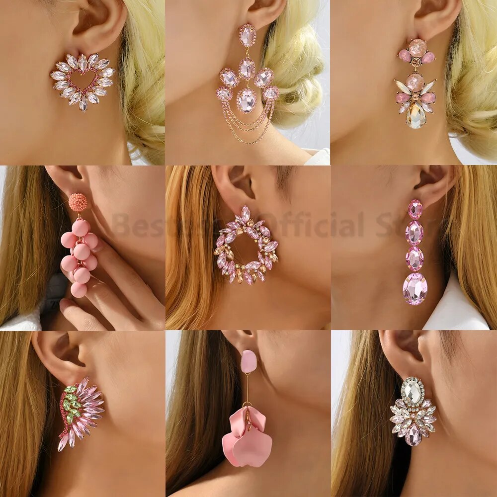 Pink Luxury Crystal Earrings (30 styles)