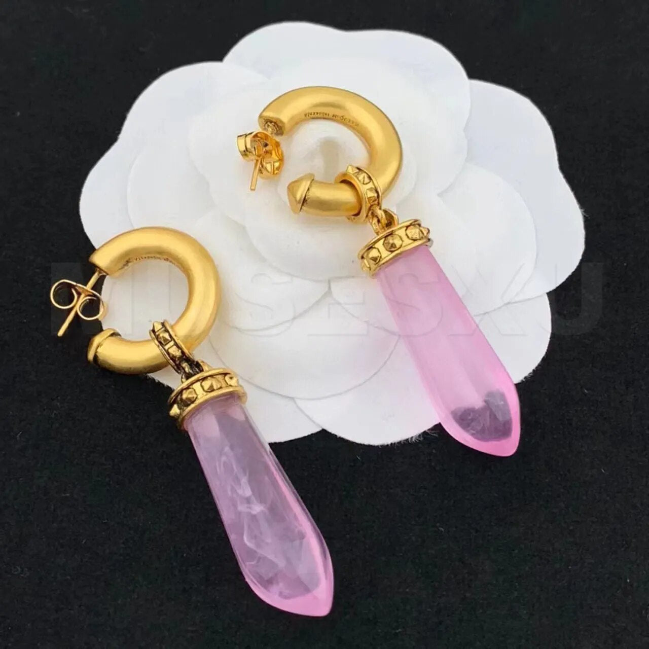 Golden Pink Crystal Earrings