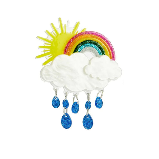 Acrylic Rainbow Sun White Cloud Brooches