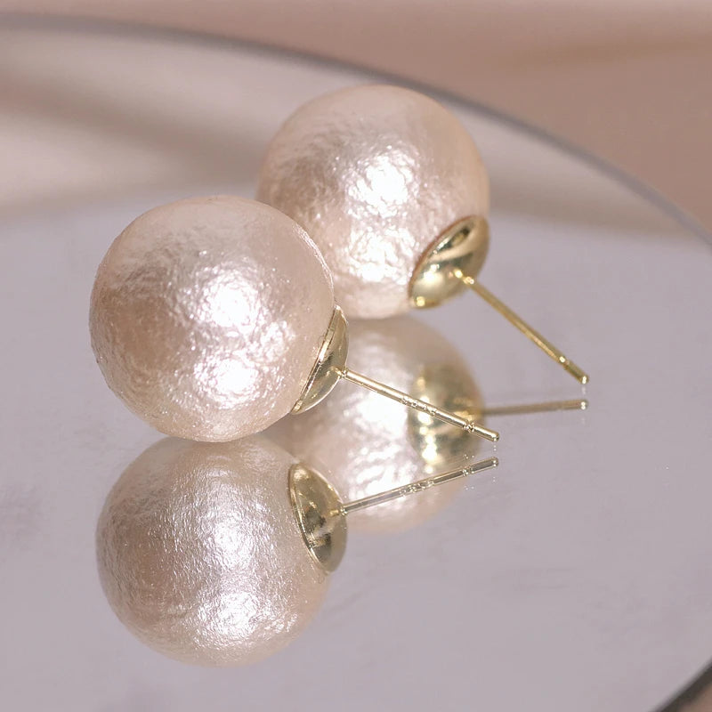 Big Simulated Pearl with Texture Stud Earring