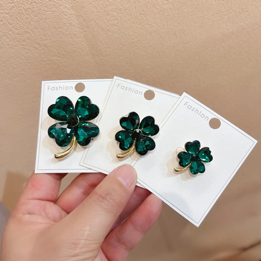 Luxury Green Clover Pin Brooch