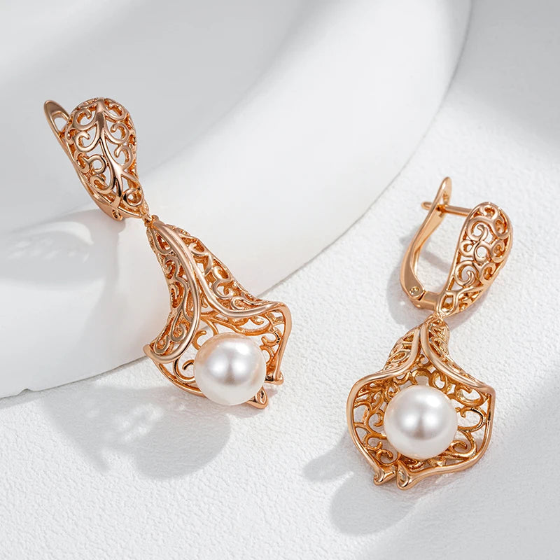 Rose Gold & Pearl Drop Earrings