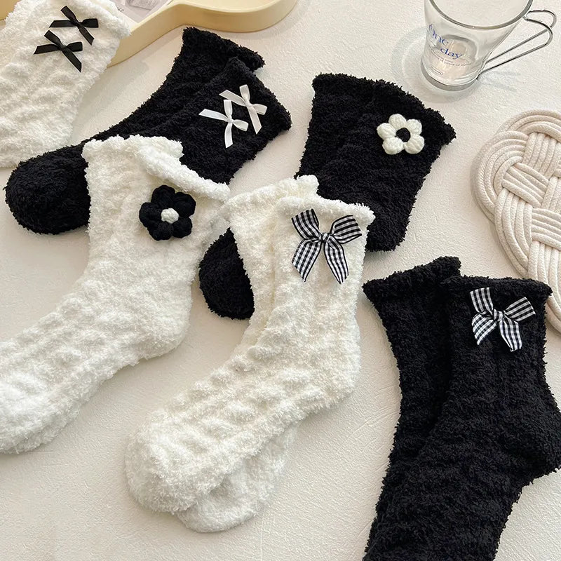 Pretty B&W Fuzzy Socks (6 styles)