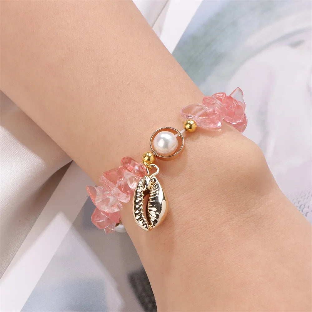 Sea Shell Charm Pearl and Natural Crystal Bracelets