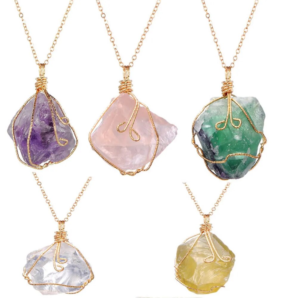 Wire Wrap Natural Quartz Necklaces (5 colors)