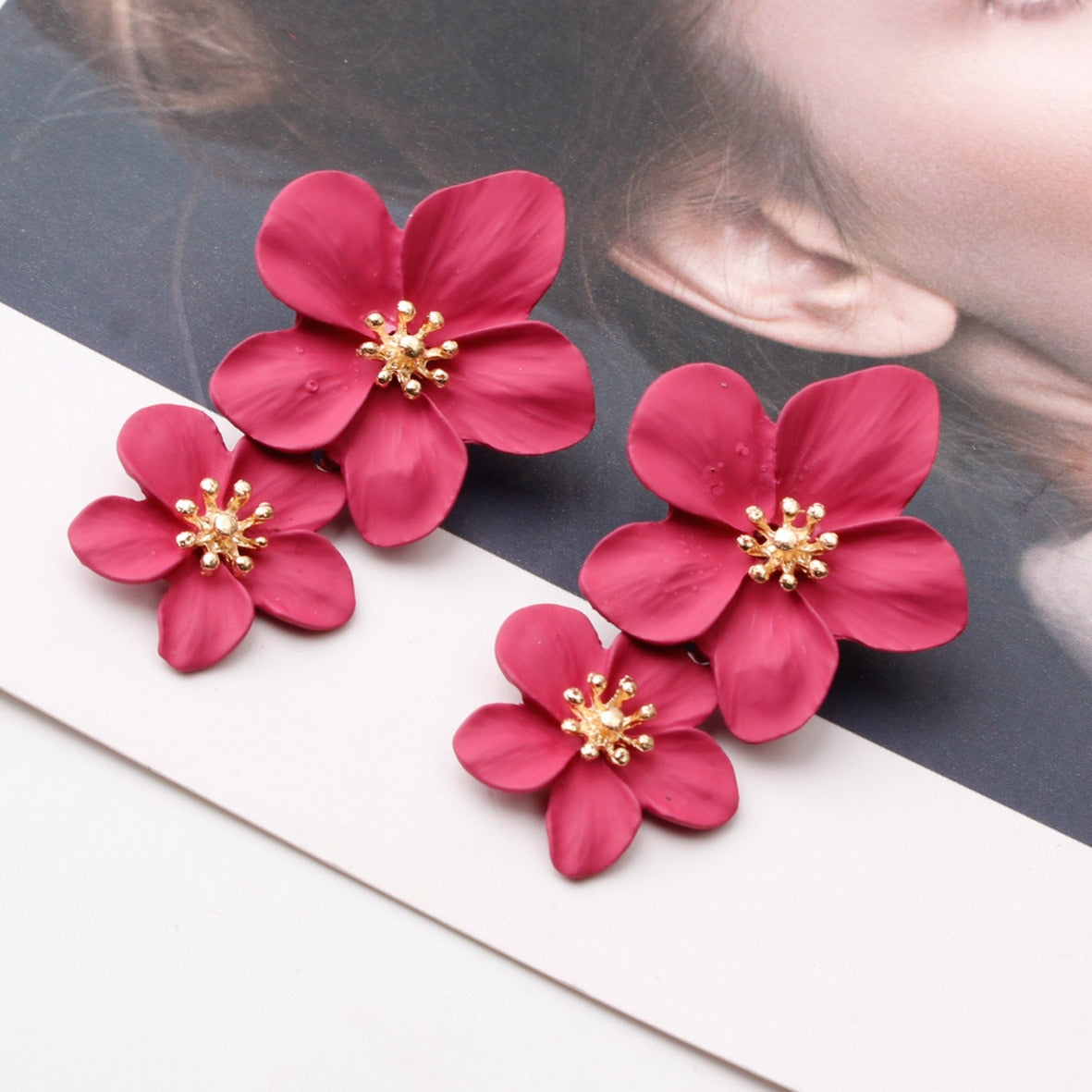 Double Layer Flower Drop Petal Earrings (9 colors)