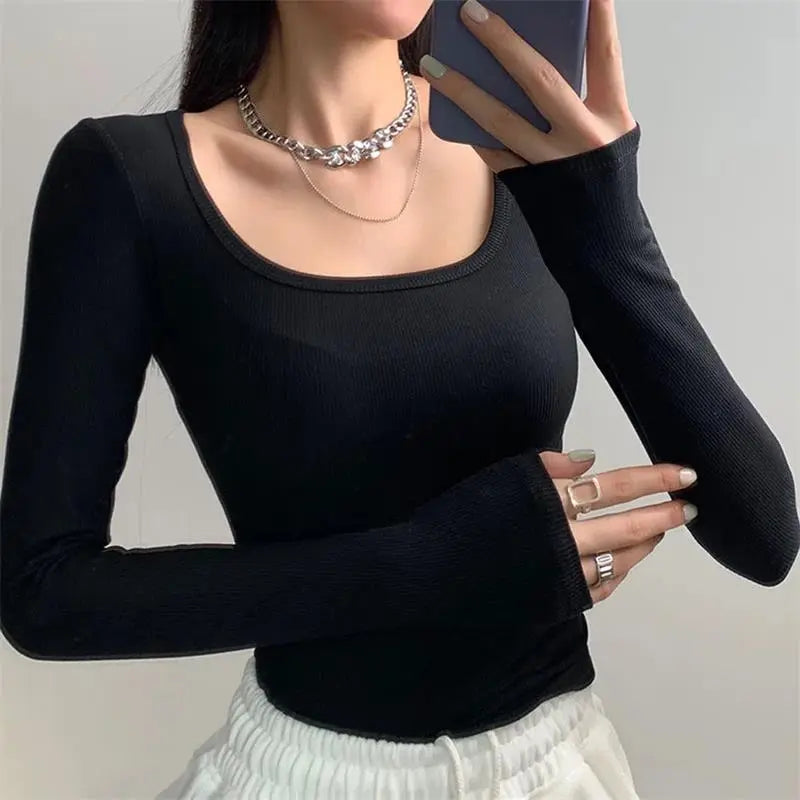 U Neck Long Sleeve Shirt (4 colors)