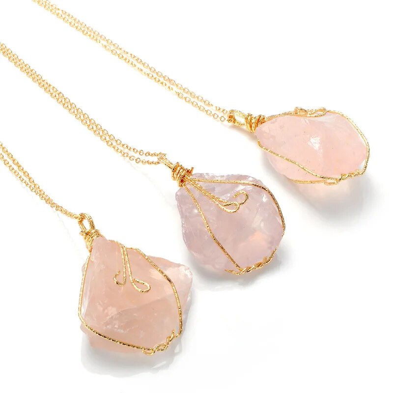 Wire Wrap Natural Quartz Necklaces (5 colors)