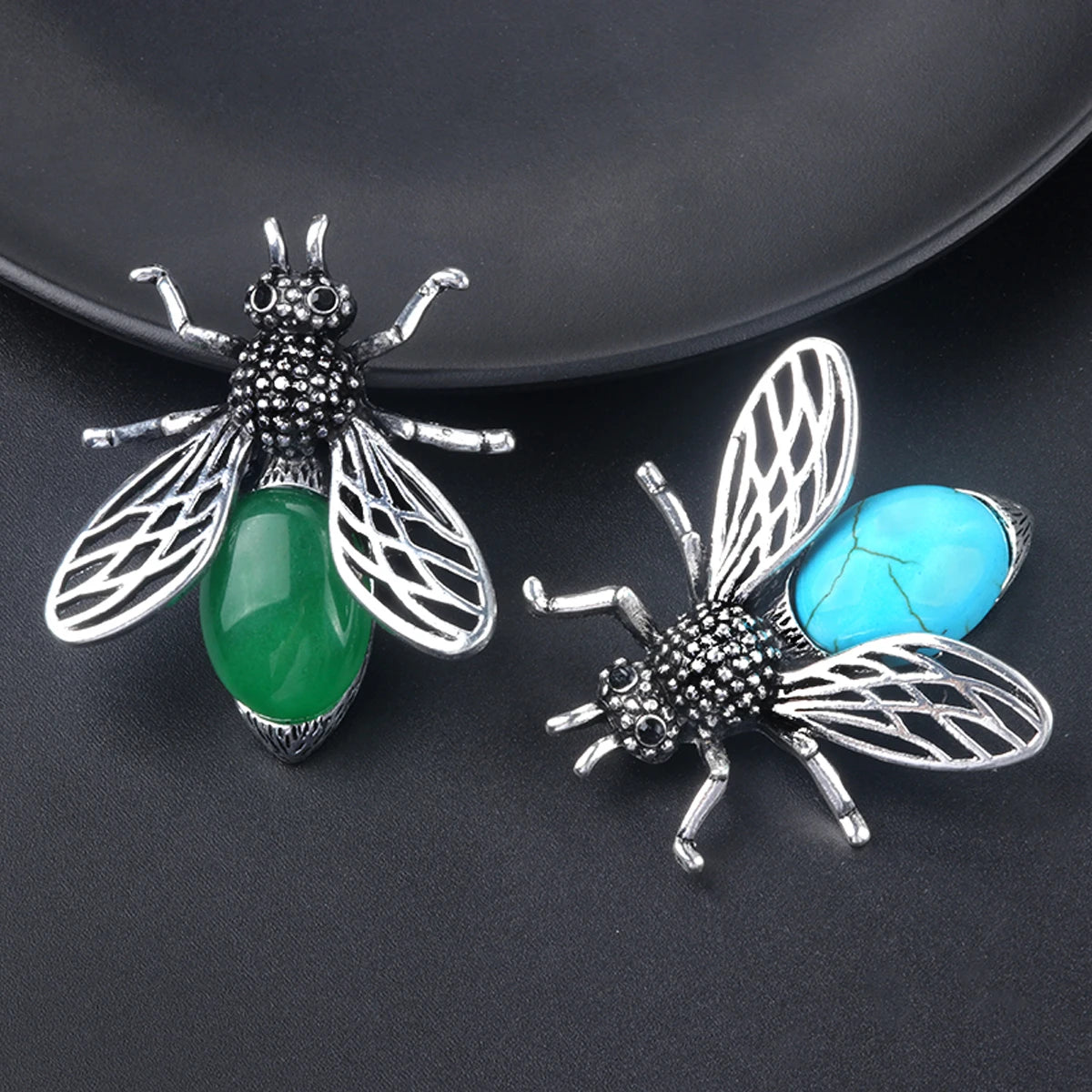 Natural Stone Crystal Insect Brooch