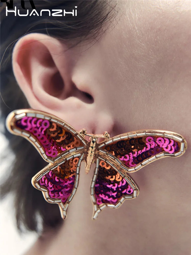 Pink Sequin Butterfly Earrings