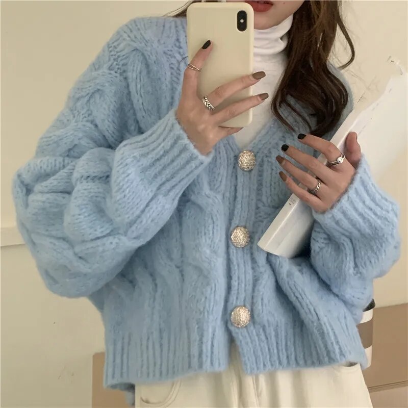 Loose Fit Cardigan (Pink/Blue/White)