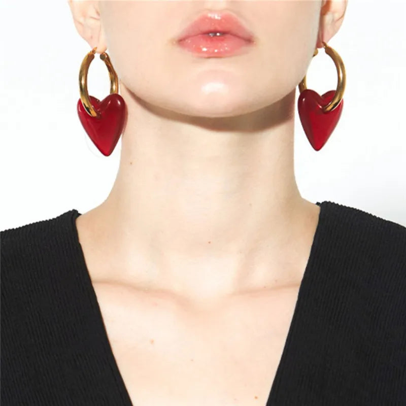 Vintage Red Heart Drop Earrings